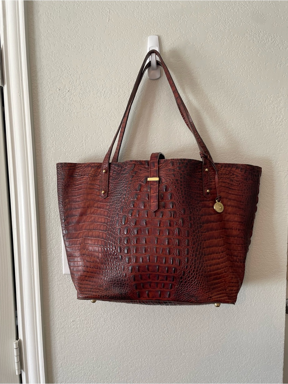 Brahmin Large Pecan Croc-Embossed Leather Tote
